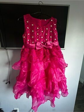Fuchsia Ruffled Party Dress with Bow